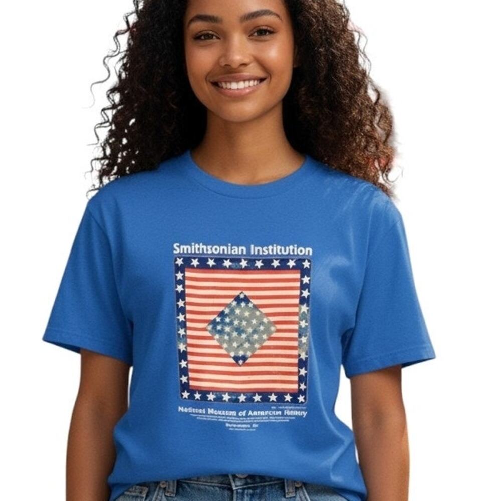 Retro Patriotic American Shirt USA Flag Vintage Tee Distressed Smithsonian RARE